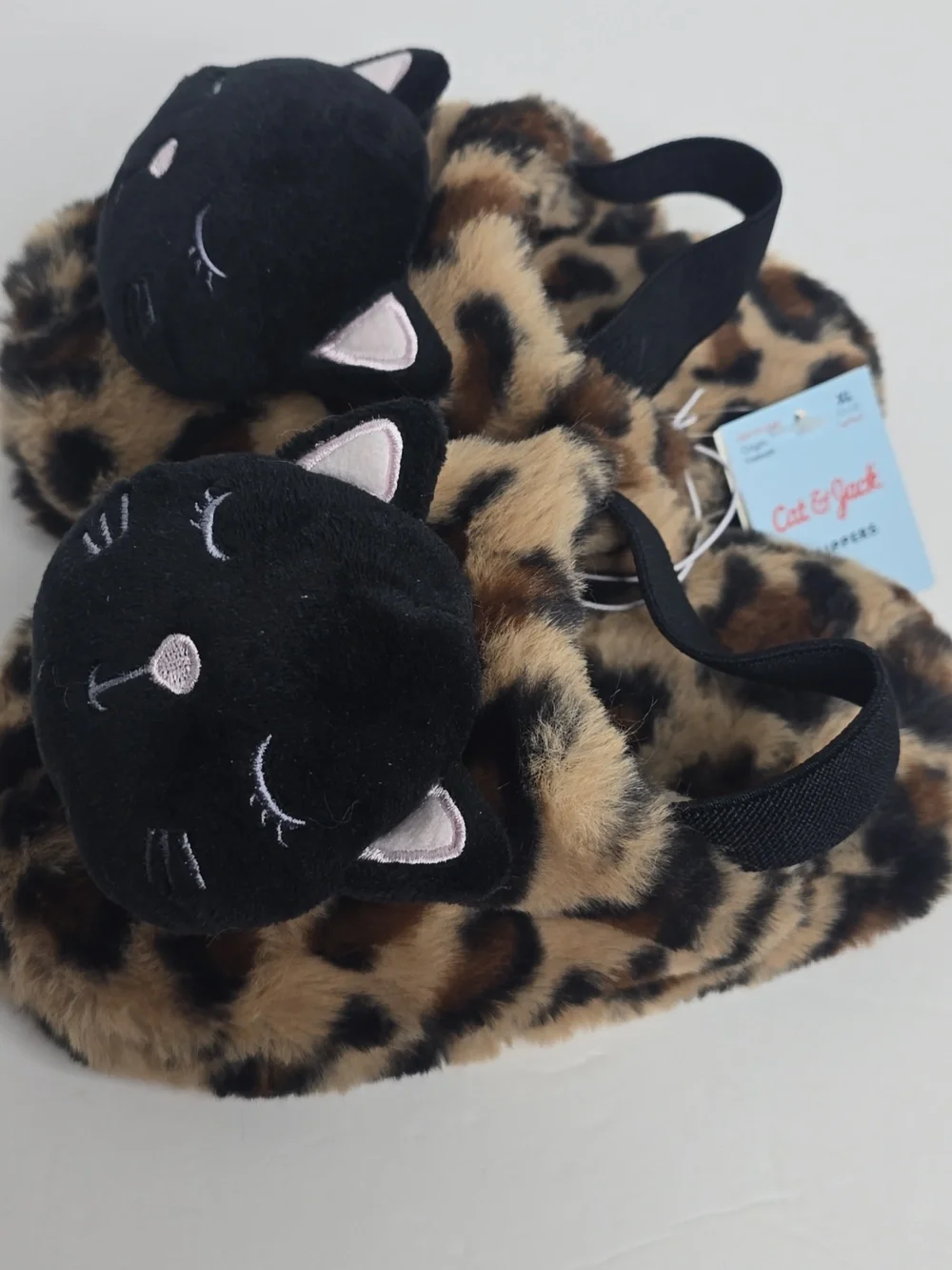 Cat & Jack Toddler Leopard Cat Scuff Brown Slippers Xl 11/12T Nwt